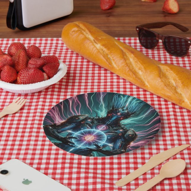 Futuristic Robot Cosmic Core Cyberpunk Paper Plates (Picnic)