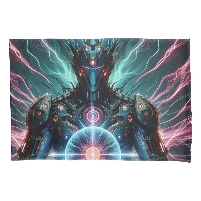 Futuristic Robot Cosmic Core Cyberpunk Pillow Case (Front)