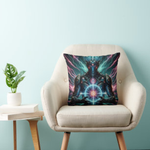 Futuristic Robot Cosmic Core Cyberpunk Throw Pillow