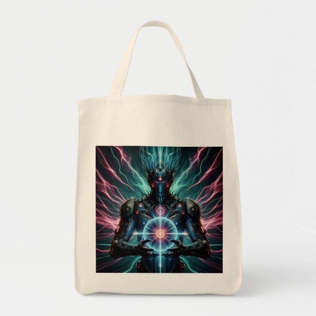 Futuristic Robot Cosmic Core Cyberpunk Tote Bag (Front)