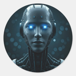 Futuristic Robot in a High-Tech Environment Classic Round Sticker