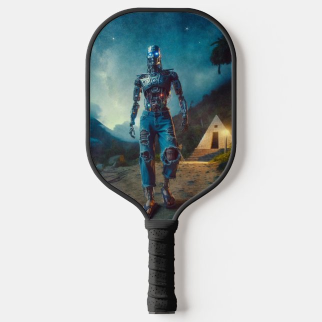 Futuristic Robot in Ancient Landscape Pickleball Paddle (Front)