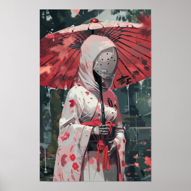 Futuristic Robot Portrait Minimalist Wall Art Post (Front)