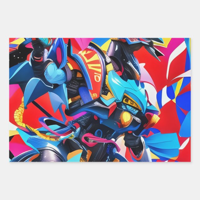 Futuristic robotic wrapping paper sheets (Front)