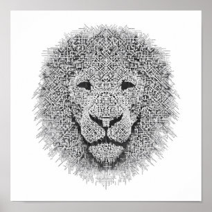 Futuristic Robotics Art: Cybernetic King Lion Head Poster