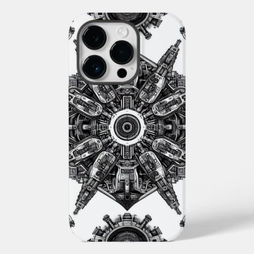 Futuristic Robotics Intricate Black  White Desig Case_Mate iPhone 14 Pro Case