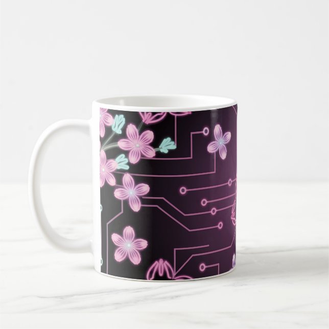 Futuristic Sakura floral landscape Coffee Mug (Left)