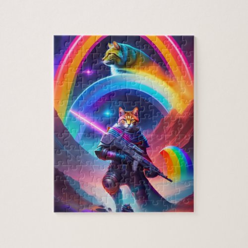 Futuristic Sci_Fi Astronaut Warriors Neon Cats Jigsaw Puzzle