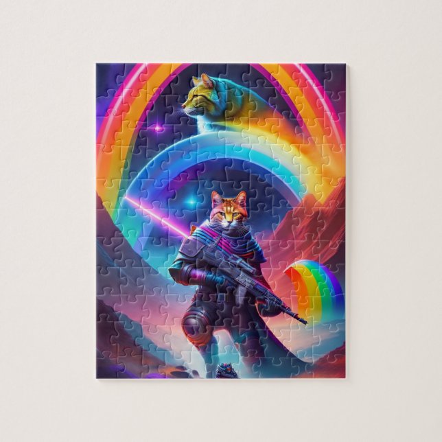 Futuristic Sci-Fi Astronaut Warriors Neon Cats Jigsaw Puzzle (Vertical)