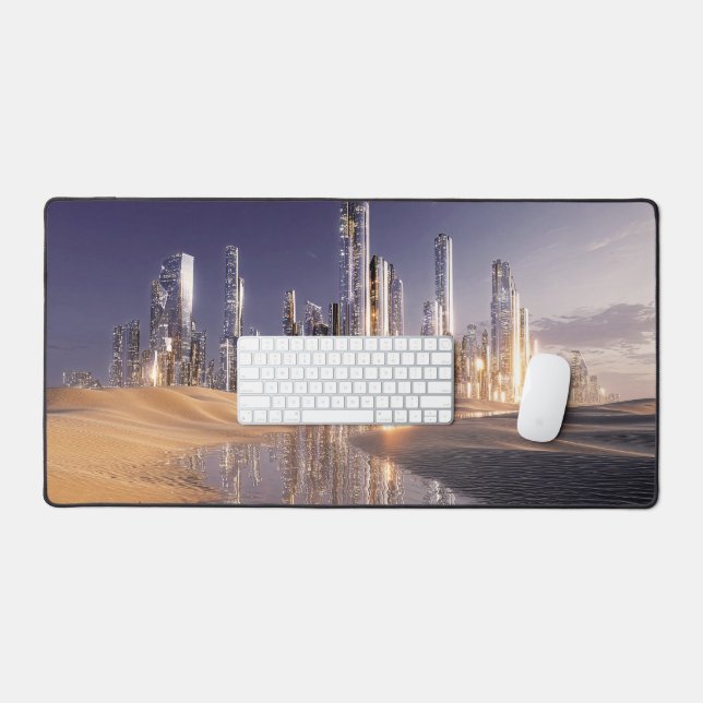 Futuristic Sci-Fi City Reflected In Desert Sands Desk Mat (Keyboard & Mouse)