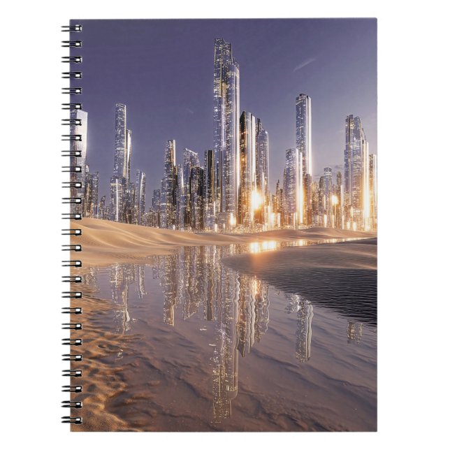Futuristic Sci-Fi City Reflected In Desert Sands Notebook (Front)