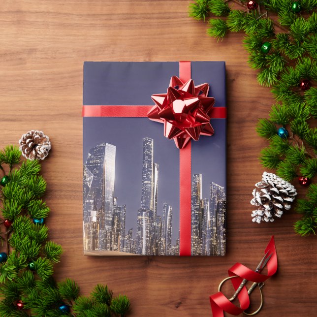 Futuristic Sci-Fi City Reflected In Desert Sands Wrapping Paper (Holiday Gift)