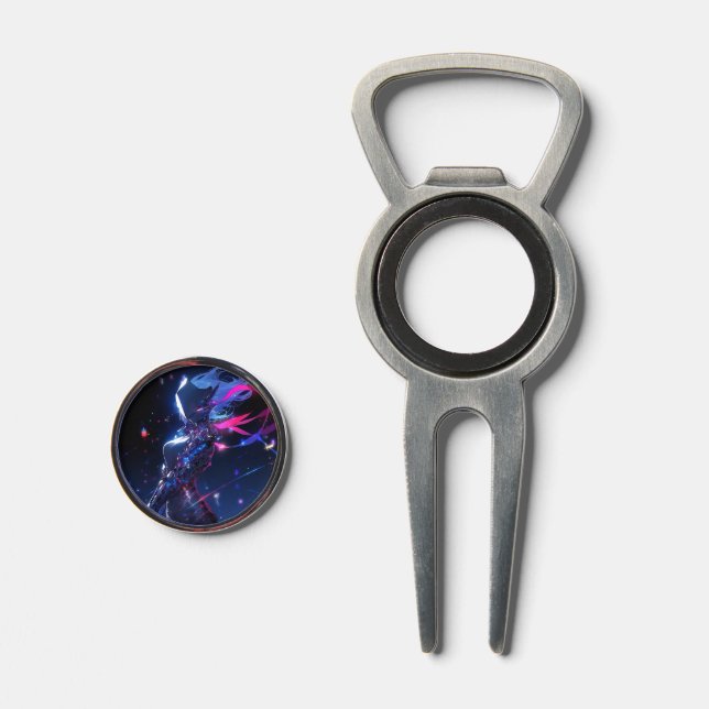 Futuristic Sci-Fi Cyber Warrior Anime Girl Divot Tool (Front (Open))