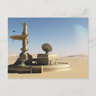 Futuristic Sci-Fi desert outpost building Postcard
