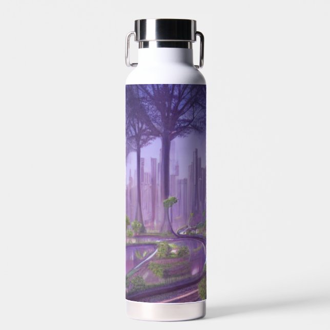 Futuristic Sci-Fi Forest Art Water Bottle (Front)