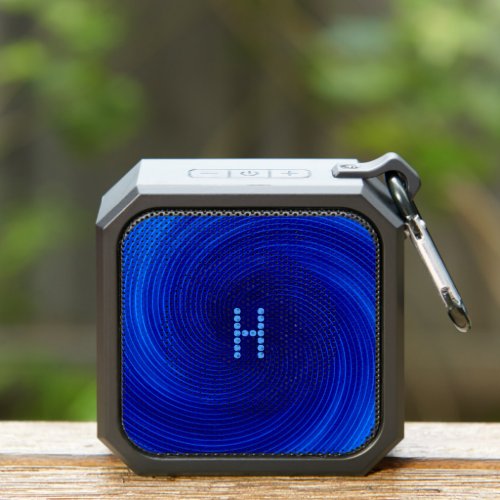 Futuristic Sci Fi Neon Blue Swirl Custom Monogram Bluetooth Speaker