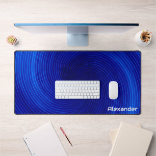Futuristic Sci Fi Neon Blue Swirls Custom Gaming Desk Mat