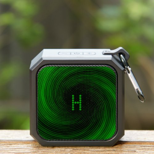 Futuristic Sci Fi Neon Green Swirl Custom Monogram Bluetooth Speaker