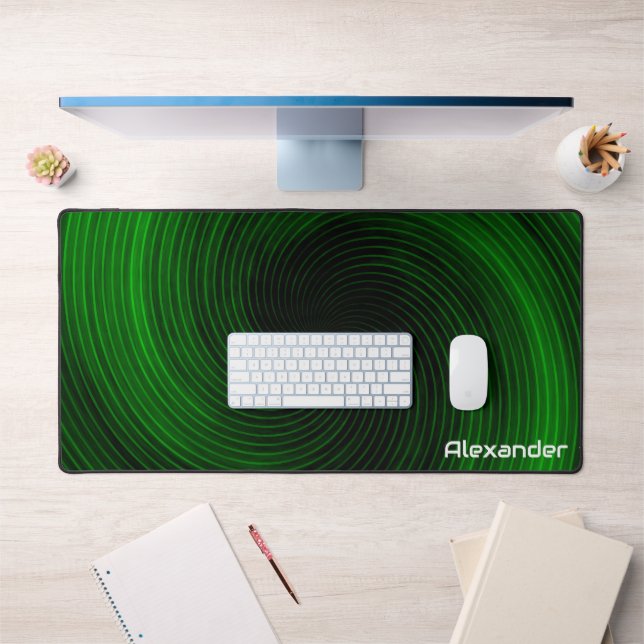 Futuristic Sci Fi Neon Green Swirls Custom Gaming Desk Mat (Office 1)
