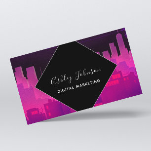 Futuristic Sci-Fi Retro City Digital Marketing Business Card