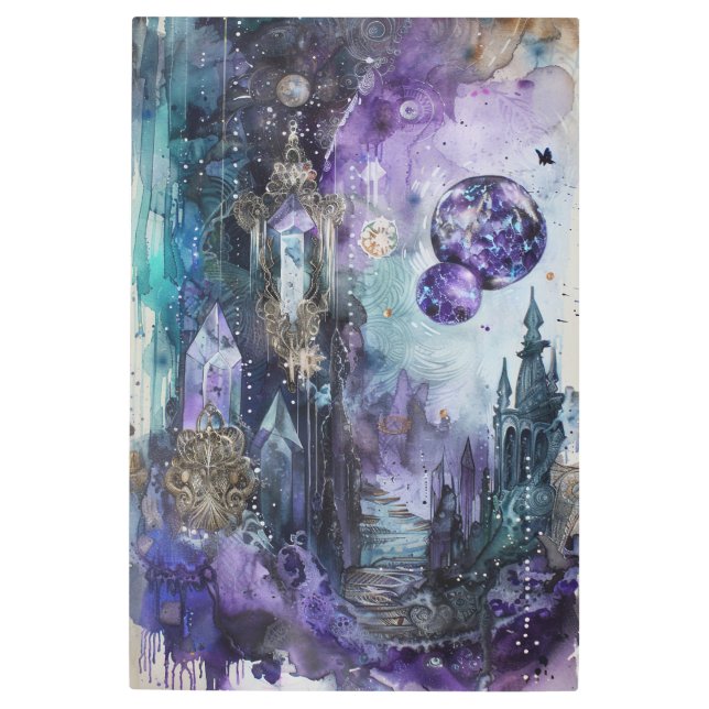 *~* Futuristic Sci-Fi  SC3 Crystals Purple Planets Metal Print (Front)