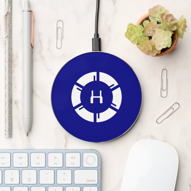 Futuristic SciFi Circle With Custom Monogram Blue Wireless Charger (Desk)