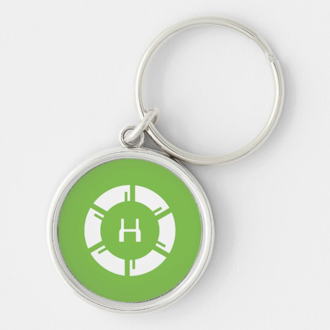 Futuristic SciFi Circle With Custom Monogram Green Keychain (Front)