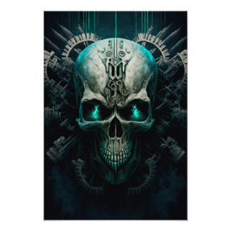 Futuristic Skull with Glowing Background Photo Print