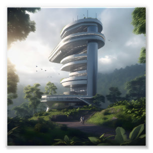 Futuristic skyscraper in the middle of the jungle photo print