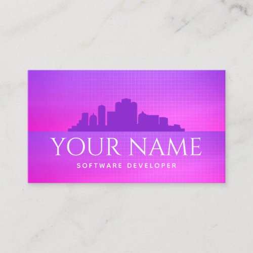 Futuristic Software Developer Retro City Landscape Business Card