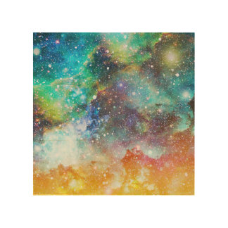 Futuristic space, starry nebula background. wood wall art