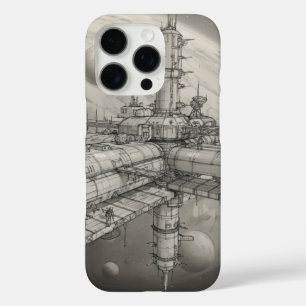 Futuristic space station orbiting a distant planet iPhone 16 pro case