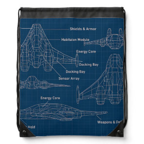 "Futuristic Spacecraft Blueprint Art" Drawstring Bag