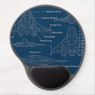 "Futuristic Spacecraft Blueprint Art" Gel Mouse Pad