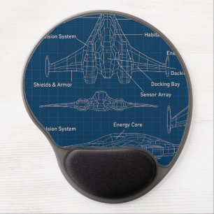 "Futuristic Spacecraft Blueprint Art" Gel Mouse Pad