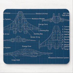 "Futuristic Spacecraft Blueprint Art" Mouse Pad