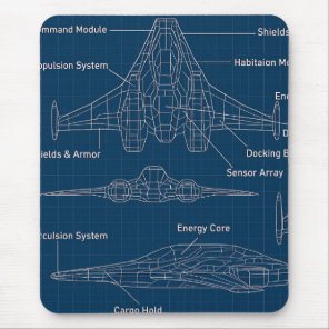 "Futuristic Spacecraft Blueprint Art" Mouse Pad