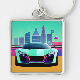 Futuristic Sports Car Racing City Style Gift  Keychain