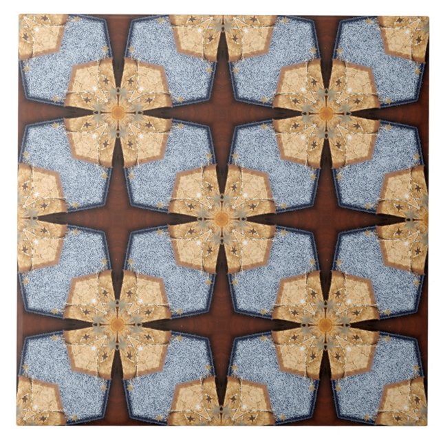 Futuristic Square and Star Pattern Ceramic Tile (Front)