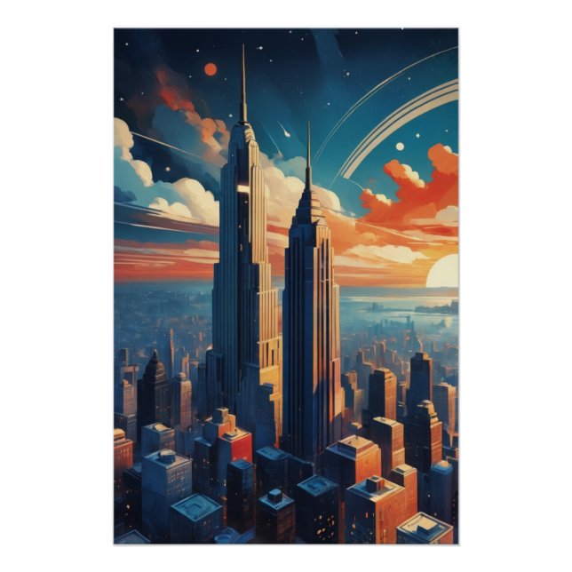 Futuristic Sunrise Cityscape Poster (Front)