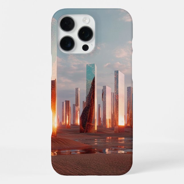 Futuristic Surreal Mirror Towers In Desert iPhone Case (Back)