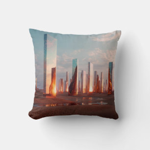 Futuristic Surreal Mirror Towers In Desert Throw Pillow