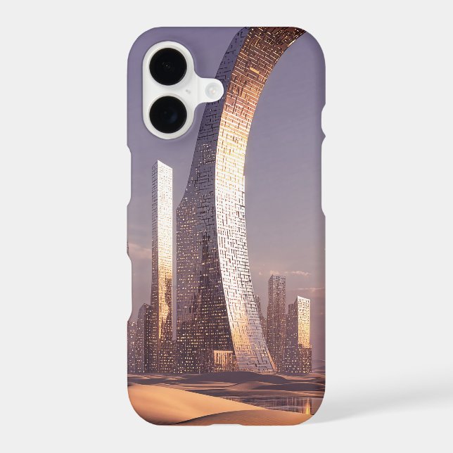 Futuristic Surreal Skyscrapers In Desert Landscape iPhone Case (Back)