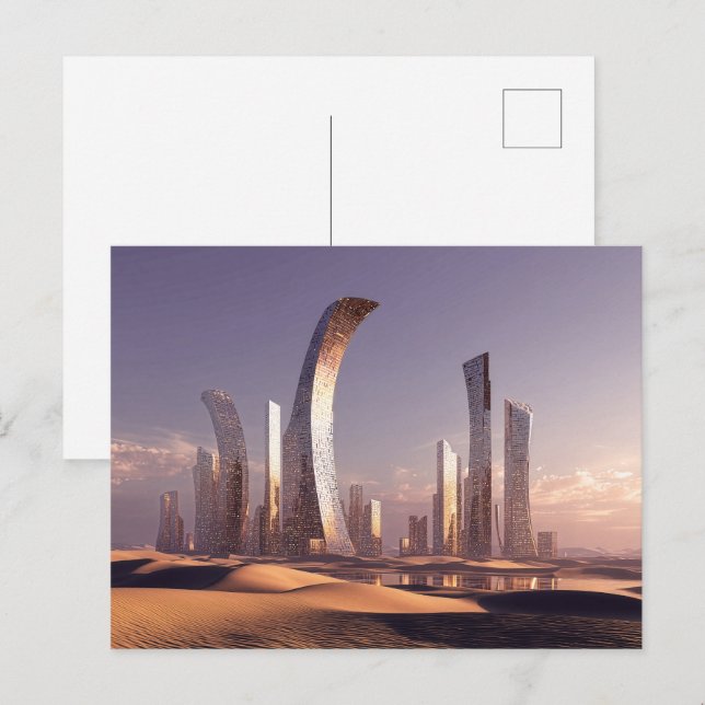 Futuristic Surreal Skyscrapers In Desert Landscape Postcard (Front/Back)