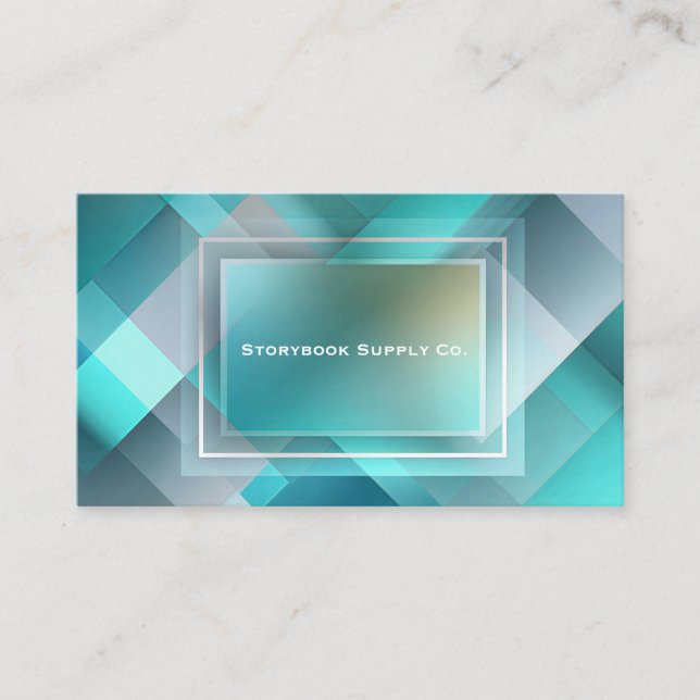 Futuristic Teal Geometric Layered Rectangle Modern Business Card (Front)