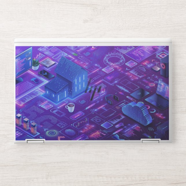 Futuristic Tech HP Laptop Sticker  Modern Circuit HP Laptop Skin (Front)