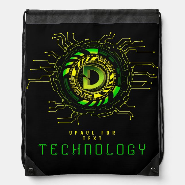 Futuristic Technology Circuit Monogram Letter D Drawstring Bag (Front)