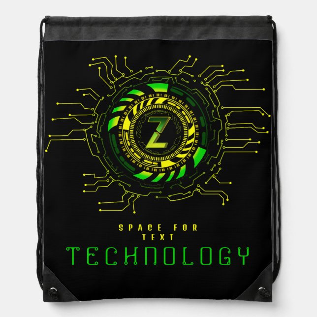 Futuristic Technology Circuit Monogram Letter Z Drawstring Bag (Front)