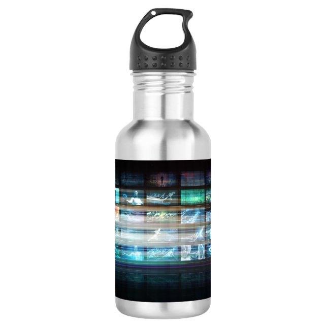 Futuristic Technology with Future Tech Abstract Stainless Steel Water Bottle (Front)