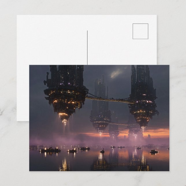 Futuristic towers floating above harbor postcard (Front/Back)